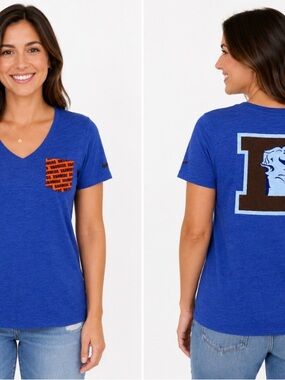 Nike women's Royal Blue V‑Neck Tee with Orange Logo Pocket SZ LG Denver Broncos